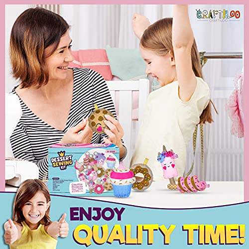 12 Pre-Cut Mini Treats Dessert Fun Kids Sewing Kit for Kids Ages 8-12 Children Beginners Sewing kit kid crafts Make Your Own Felt Pillow Plush Craft CRAFTILOO