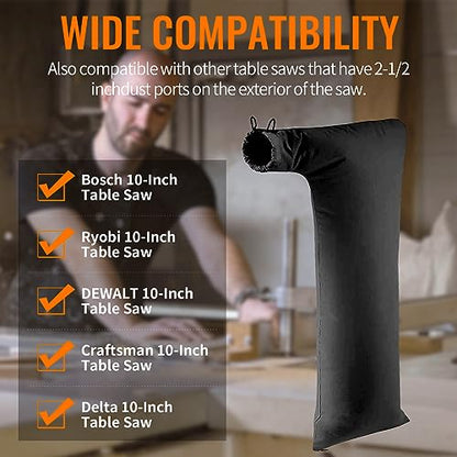 Table Saw Dust Collector Bag Compatible for Bosch/Dewalt/Ryobi/Makita/Porter Cable/Craftsman/RIGID/Metabo/Kobalt/Skilsaw/Delta (10" Tablesaws with