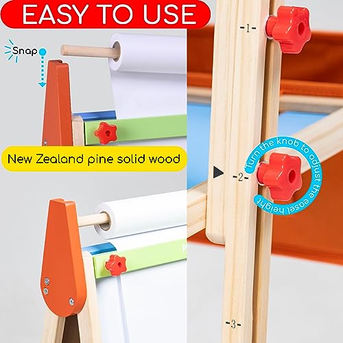 MEEDEN Easel for Kids, Double-Sided All-in-one Wooden Art Easel, Kids Art Easel Set with Paper Rolls, Magnetic Easel with Whiteboard & Chalkboard, - WoodArtSupply