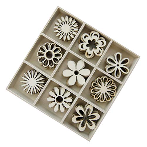 IMIKEYA 1 Box of 45pcs Wooden Embellishments Cutouts Wooden Slices Flower Shapes Decorations Unfinished Crafts Ornaments