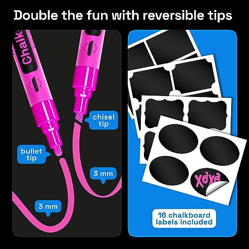 ARTISTRO 8 Neon Chalk Markers - Erasable Chalk Pens with 6mm Reversible Tip for Blackboard, Chalkboard, Car Window, Glass - Liquid Chalk Markers ARTISTRO