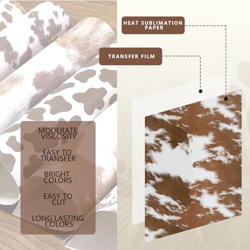 Tintnut Cowhide Infusible Ink Transfer Sheets - 10 Sheets 12"x10", Cow Print Sublimation Transfer Paper Bundle Compatible with Cricut for DIY Mugs, Tintnut