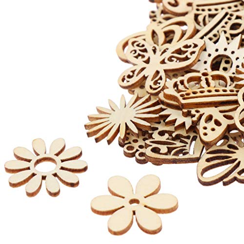 300Pcs Wooden Embellishments,Flower Butterfly Shape Wooden Cutouts Wooden Scrapbooking DIY Handmade Crafts Children Graffiti Home Decor Wooden Crown Haiabei