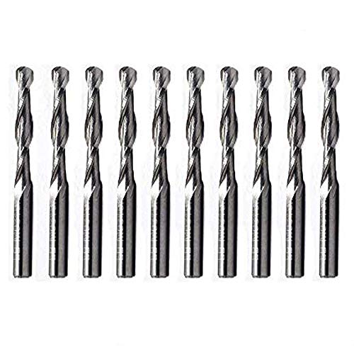 OSCARBIDE 1/8" Shank Ball Nose Carbide End Mills 2 Flutes CNC Spiral Router Bits Milling Cutter for Engraving Milling 3D sculpturing Roughing Acrylic OSCARBIDE