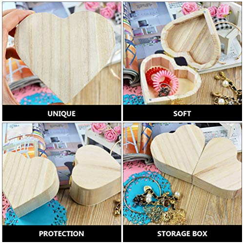 Healifty 2pcs Box Wooden Box Valentines Day Heart Wood Block Necklace Storage Heart- Shaped Wooden Things to Paint Kids Jewelry Organizer Gift