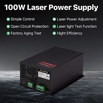 Cloudray 100 Watt Laser Power Supply 110V for 80-100W Laser Tube Laser Engraver Cutter M100(MYJG100 Upgrade) - WoodArtSupply