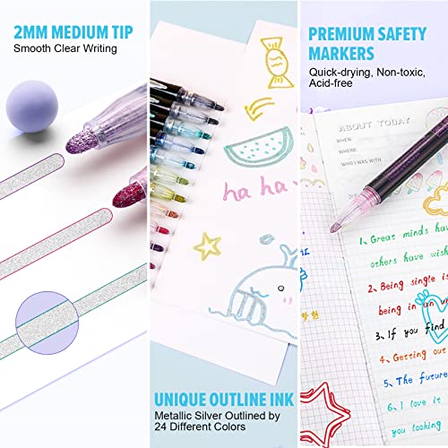 Outline Markers Self-outline Metallic Markers, 12 Colors Double Line O –  WoodArtSupply