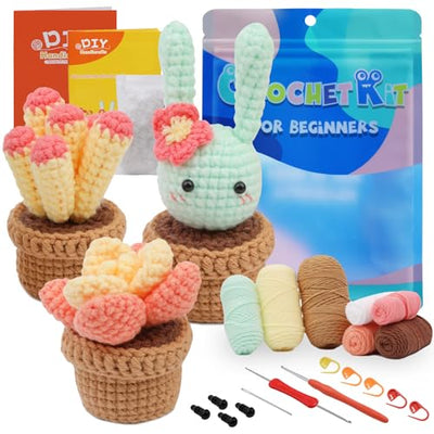 Dasonwin Crochet Kit for Beginners,Crafts for Adults,Knitting kit with Step-by-Step Video Tutorials,Complete Green Cactus Adult Crafts (B)