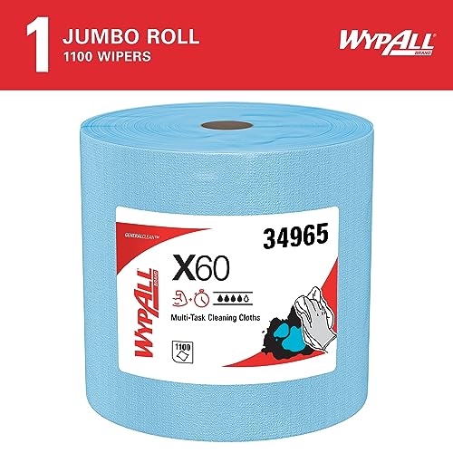 WypAll General Clean X60 Multi-Task Cleaning Cloths (34965), Jumbo Roll, Blue, 1,100 Sheets / Roll, 1 Roll / Case - WoodArtSupply