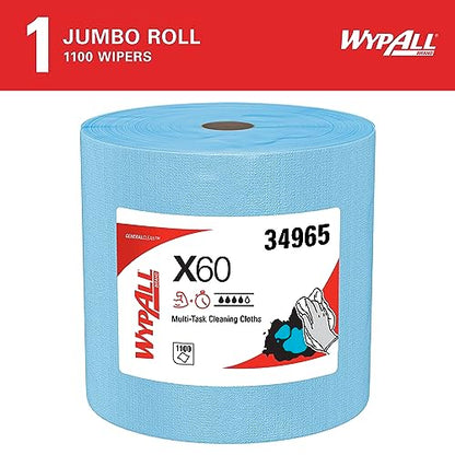 WypAll General Clean X60 Multi-Task Cleaning Cloths (34965), Jumbo Roll, Blue, 1,100 Sheets / Roll, 1 Roll / Case - WoodArtSupply