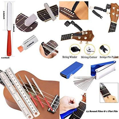 TIMESETL Guitar Repairing Maintenance Tools Kit String Organizer String Action Ruler Gauge Measuring Tool Hex Wrench Set Files Fingerboard Guard - WoodArtSupply