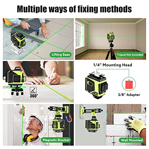 Seesii 4D Laser Level, 16 Lines Green Beam Line Laser Self-Leveling, 4x360 Cross Line Laser for Construction and Picture Hanging, Remote Controller, - WoodArtSupply