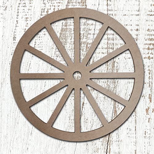 Wooden Wagon Wheel DIY Art & Craft Shape, Western Decor Craft Wagon Wheel, Unfinished Paintable MDF Cutout - WoodArtSupply