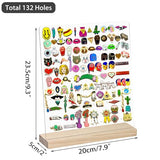 JUXYES Pack of 2 Clear Acrylic Enamel Pin Display Stand with Wooden Base, Tabletop Pin Organizer Display Storage Stand, Enamel Pin Display Holder for JUXYES