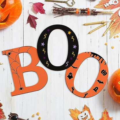 Large Size 12 Inch Wooden Letters Boo Ornaments to Paint, Halloween Decorations DIY Blank Unfinished Wood Ornament Walls Crafts Decorations,