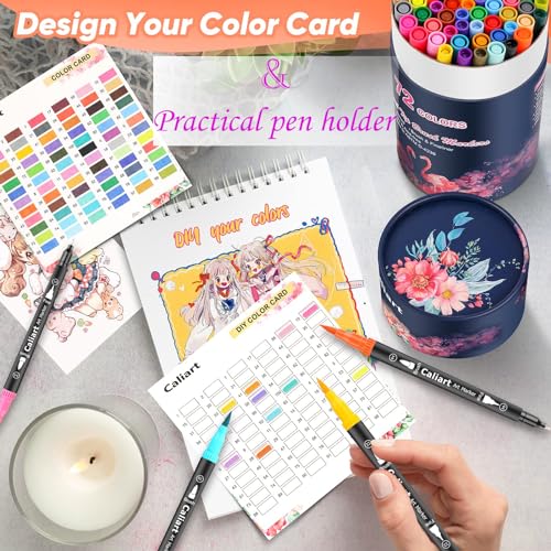 Caliart 72 Dual-Tip Brush Markers Set, Multicolor, 144 Nibs, Easy to Use, Safe, Non-Toxic Caliart