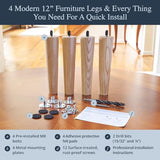 Ash Wood Furniture Legs - Premium Mid Century Legs for Sofa, Chair, Table, Dresser, Bed, Cabinet, Ottoman - Our Wooden Legs Are Easy To Install & Airy Abode