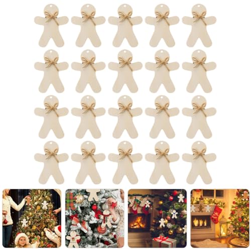 ABOOFAN 20 Sets Gingerbread Christmas Wooden Ornaments Unfinished Gingerbread Wooden Decorations Blank Gingerbread Man Shape Cutouts Embellishment ABOOFAN