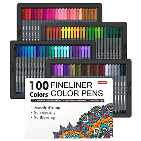 Shuttle Art Fineliner Pens, 100 Colors 0.4mm Fineliner Color Pen Set Fine Line Drawing Pen Fine Point Markers Perfect for Adult Coloring Books Shuttle Art