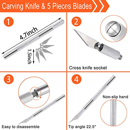 Hakkin 26Pcs Rubber Stamp Making Kit, Block Printing Starter Tool Kit, Linoleum Cutter with 6 Type Blades, Rubber Carving Block, Tracing Paper, Hakkin