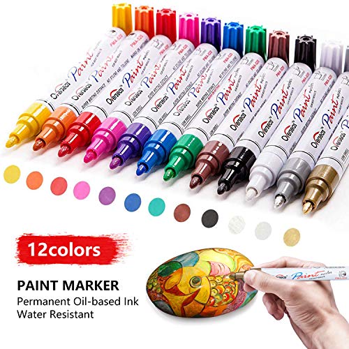 Paint Pens, Markers on Almost Anything Never Fade Quick Dry and Permanent, Oil-Based Waterproof Paint Marker Pen Set for Rocks Painting, Wood, TFIVE