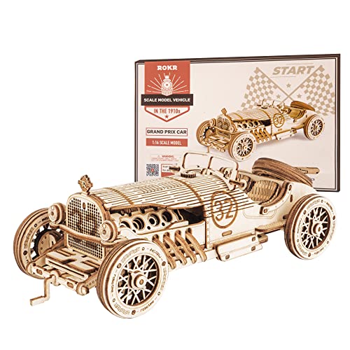 ROKR Grand Prix Car 3D Wooden Puzzle - Mechanical Model Kit for Adults and Creative Gift - WoodArtSupply