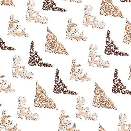 LiQunSweet 20 Pcs 4 Styles Vintage Flower Hollow Carved Unfinished Wood Pieces Book Corner Protector for DIY Craft Applique Furniture Door Decor LiQunSweet