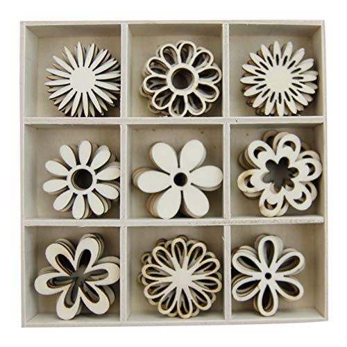 IMIKEYA 1 Box of 45pcs Wooden Embellishments Cutouts Wooden Slices Flower Shapes Decorations Unfinished Crafts Ornaments IMIKEYA