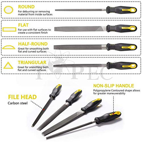 Topec 26Pcs File Set, Round and Flat File Kits are Made of High Carbon-Steel, Ideal Wooden Hand Tool for Woodwork, Metal, Model & Hobby Applications Topec