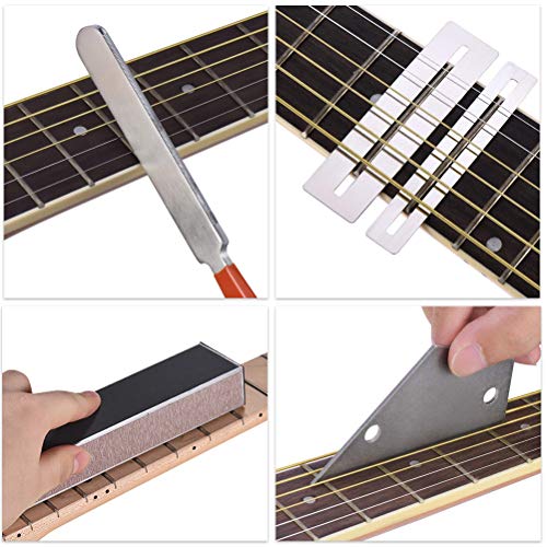 Vankcp 6Pcs Guitar Repair Tool Kit with Storage Bag, Including Guitar Fret Leveling Beam, Guitar Fret File, Fret Rocker, 2Pcs Fingerboard Guards for Vankcp