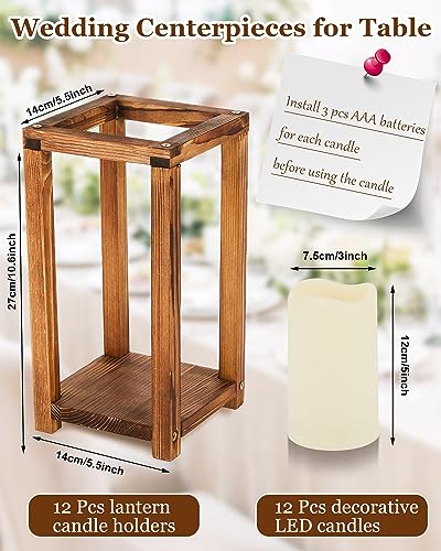 Huquary 24 Pcs Wooden Candle Lantern Bulk Wedding Lantern Centerpiece Includes 12 Farmhouse Wooden Candle Holder and 12 Flameless Decorative Led - WoodArtSupply