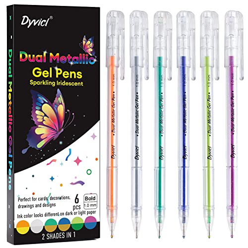 Dyvicl Dual Metallic Gel Pen, 2nd Generation, Liquid Glitter Iridescent Gel Pen for Adult Coloring, Doodling, Drawing, Scrapbooking, Card Making, - WoodArtSupply