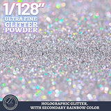 LEOBRO Glitter, Holographic Ultra Fine Glitter, 180G/6.35OZ Silver Glitter, Glitter Powder for Resin, 1/128" Metallic Iridescent Christmas Glitter LEOBRO