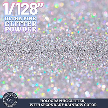 LEOBRO Glitter, Holographic Ultra Fine Glitter, 180G/6.35OZ Silver Glitter, Glitter Powder for Resin, 1/128" Metallic Iridescent Christmas Glitter - WoodArtSupply