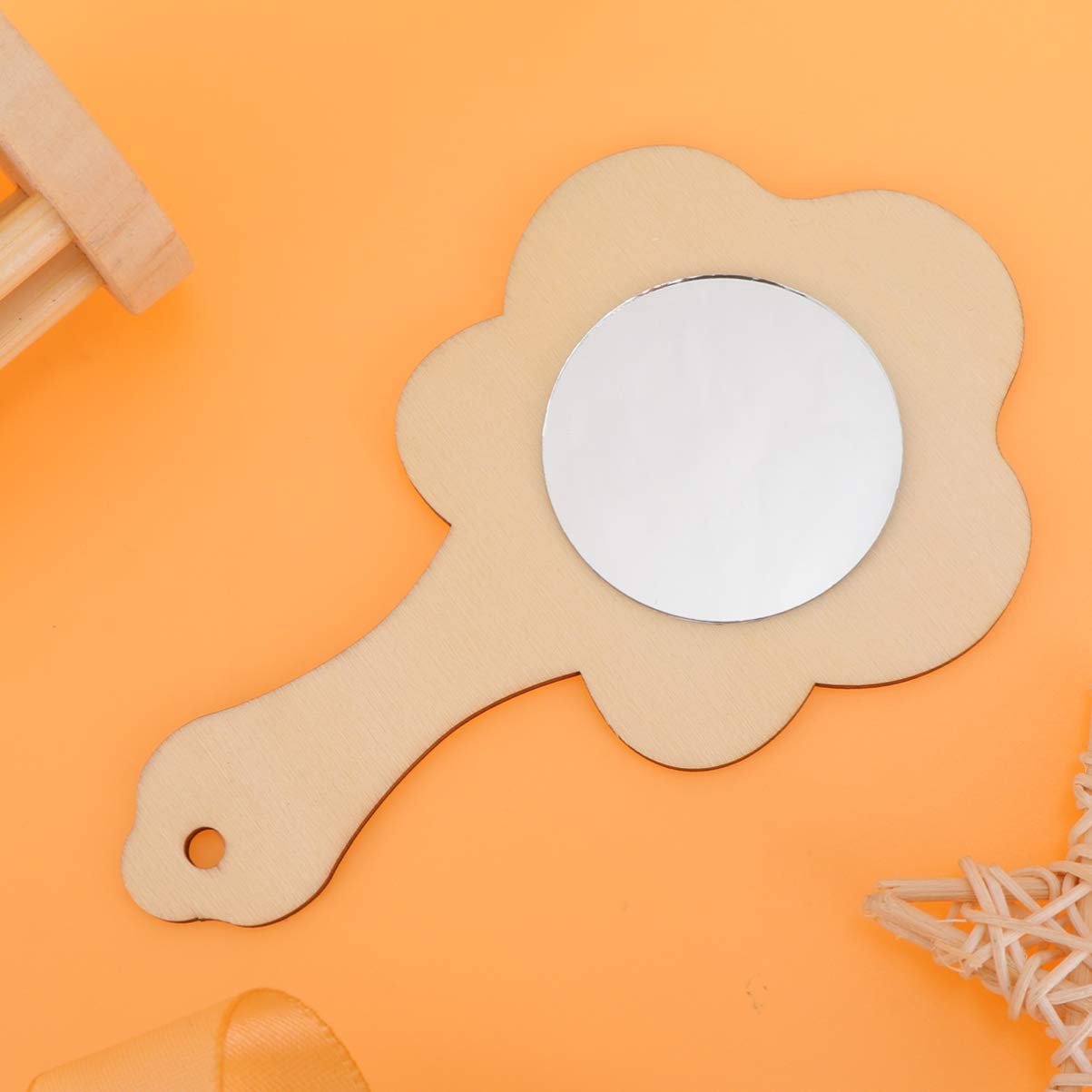 Healifty 10pcs Educational Toys for Kids DIY Wood Mirror Arts and Crafts Mirror Unfinished Hand Held Mirror Educational Painting Toys DIY Mirror for Healifty