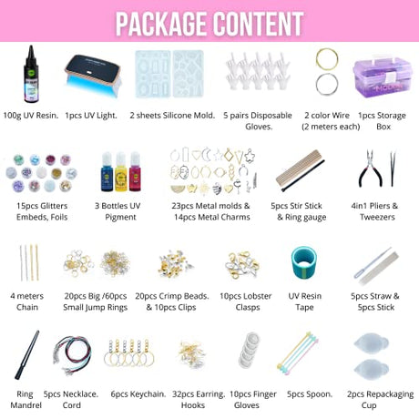 Modda UV Resin Kit with Light for Beginners with Video Course, Resin Jewelry Making Kit for Adults, Includes UV Resin, UV Lamp, Resin Glitters, Foil MODDA