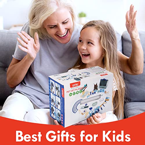 UMU Doctor Kit for Kids, Wooden Pretend Play 37 Pcs Pet Care Play Set Doctor Playset for Toddlers, Montessori Toys Dentist Kit for 3-8 Years Old Boys umu