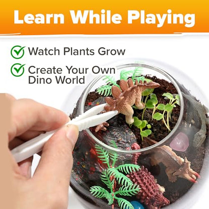Light Up Terrarium Kit for Kids - DIY Dinosaur Educational Toy - Science Craft Project Gift Ideas for Boy Girl Ages 5, 7, 8-12 Year Old - STEM