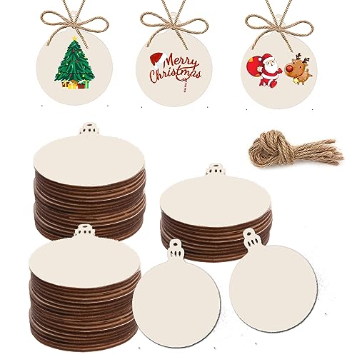 50PCS Unfinished Wood kit with Holes, Wooden Circles for DIY Crafts, DIY Blank Round Wood Cutouts Wooden Tags Ornaments for Sign Gift Tags, Christmas - WoodArtSupply