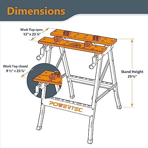 POWERTEC MT4006V Deluxe Bamboo Workbench Top | Portable Project Center and Vise Tool w/4 Bench Dogs - WoodArtSupply