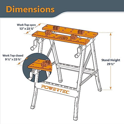 POWERTEC MT4006V Deluxe Bamboo Workbench Top | Portable Project Center and Vise Tool w/4 Bench Dogs - WoodArtSupply