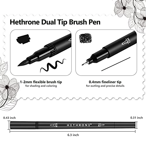 Hethrone Black Markers for Drawing - Marker Pens Brush Pens for Artists Felt Tip Pens Calligraphy Pens 12 Pack Hethrone