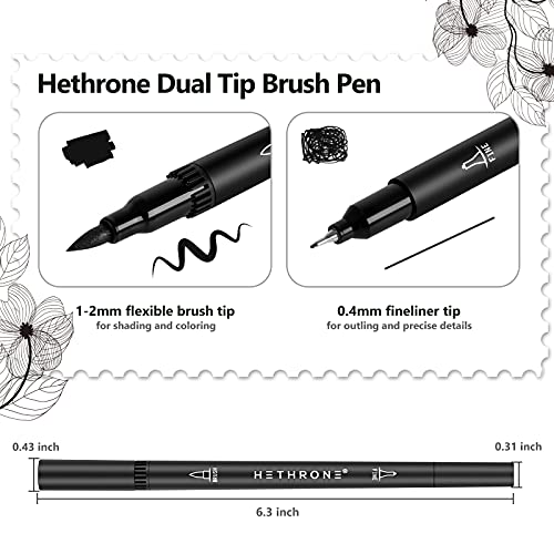 Hethrone Black Markers for Drawing - Marker Pens Brush Pens for Artists Felt Tip Pens Calligraphy Pens 12 Pack - WoodArtSupply