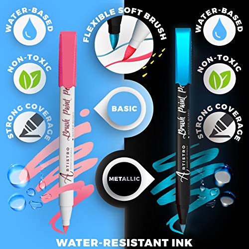 ARTISTRO 12 Acrylic White Paint Markers Medium Tip and 16 Acrylic Paint Pens Brush Tip, Bundle for Artists, Amateur Hobbyists and Painting Lovers… ARTISTRO