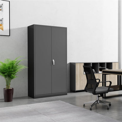 Anwick Locking Metal Storage Cabinet with 2 Doors and 4 Adjustable Shelves, for Office, Garage, Home, Classroom, Shop, Pantry, 72" (Black) - WoodArtSupply