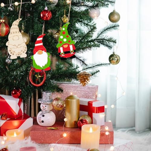 VOSAREA 40Pcs Christmas Gnome Wood Cutouts Unfinished Christmas Wooden Ornaments Xmas Tree Hanging Embellishments Crafts for DIY Arts Crafts Holiday VOSAREA