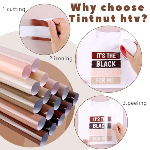 Tintnut HTV Vinyl - 16 Sheets 12 X 10inches Heat Transfer Vinyl Nude Vinyl Bundle Brown HTV Iron On Vinyl for T-Shirts DIY Compatible with Cricut Or Tintnut
