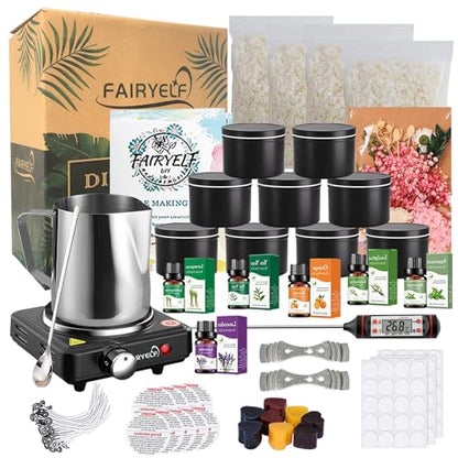FAIRYELF Candle Making Kit with Wax Melter, Complete Candle Making Supplies, Soy Candle Wax Kit for Kids, Beginners, Adults, Including Electronic