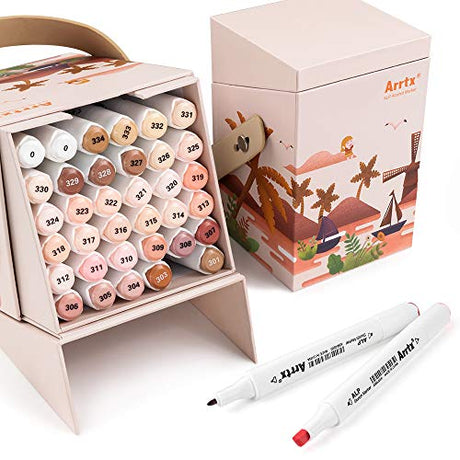 Arrtx Skin Tone Markers, ALP 36 Colors Dual Tip Skin Color Markers, Alcohol Based Art Markers Pen Skin Markers for Portrait Illustration Sketching Arrtx
