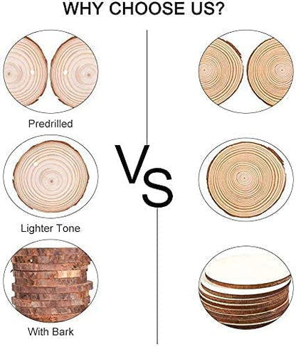 Wood Ornaments 30 Pcs 2.3-2.8 Inches, Gbivbe Wood Slices Unfinished Natural Wooden Predrilled Wood Craft Kit with Hole Wooden Circles Tree Slices for
